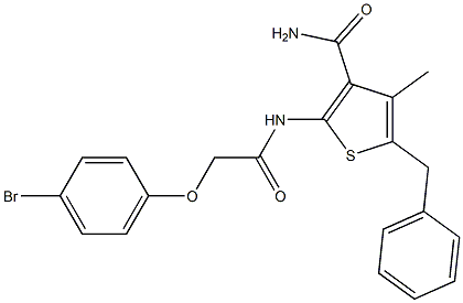 5-benzyl-2-{[2-(4-bromophenoxy)acetyl]amino}-4-methyl-3-thiophenecarboxamide Struktur