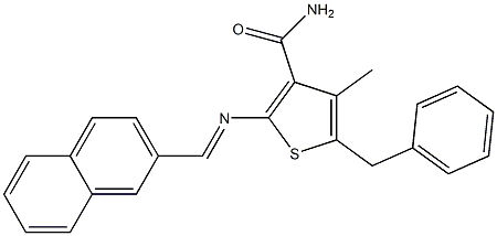 5-benzyl-4-methyl-2-{[(E)-2-naphthylmethylidene]amino}-3-thiophenecarboxamide 化学構造式