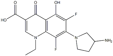 1-エチル-6,8-ジフルオロ-5-ヒドロキシ-1,4-ジヒドロ-4-オキソ-7-(3-アミノ-1-ピロリジニル)キノリン-3-カルボン酸 化学構造式