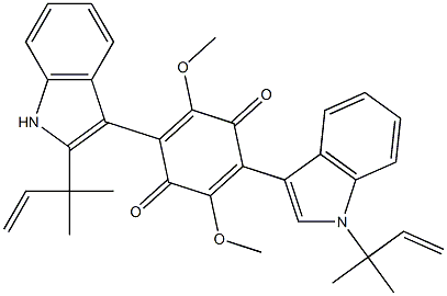 2-[1-(1,1-Dimethyl-2-propenyl)-1H-indol-3-yl]-5-[2-(1,1-dimethyl-2-propenyl)-1H-indol-3-yl]-3,6-dimethoxy-2,5-cyclohexadiene-1,4-dione,,结构式
