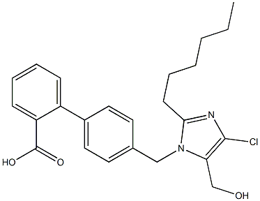 4'-[[4-クロロ-2-ヘキシル-5-ヒドロキシメチル-1H-イミダゾール-1-イル]メチル]-1,1'-ビフェニル-2-カルボン酸 化学構造式