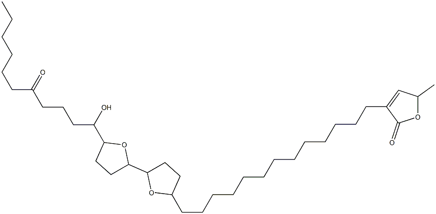 3-[13-[[5'-(1-Hydroxy-5-oxoundecyl)-2,2',3,3',4,4',5,5'-octahydro-2,2'-bifuran]-5-yl]tridecyl]-5-methylfuran-2(5H)-one Struktur