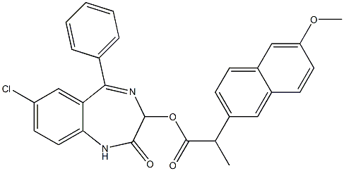 1,3-ジヒドロ-5-フェニル-7-クロロ-2-オキソ-2H-1,4-ベンゾジアゼピン-3-オール2-(6-メトキシナフタレン-2-イル)プロピオナート 化学構造式