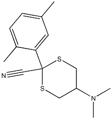 5-(ジメチルアミノ)-2-[2,5-ジメチルフェニル]-1,3-ジチアン-2-カルボニトリル 化学構造式