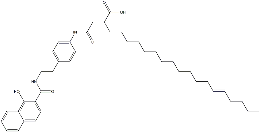 2-[[4-[2-[(1-Hydroxy-2-naphtyl)carbonylamino]ethyl]phenyl]aminocarbonylmethyl]-15-icosenoic acid Struktur