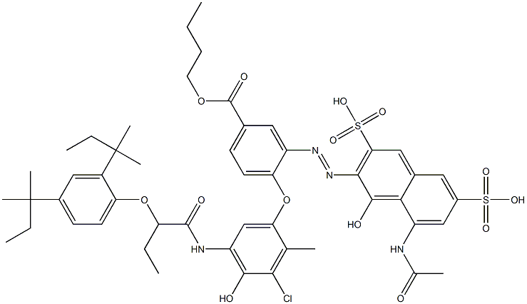 3-[[8-(Acetylamino)-1-hydroxy-3,6-disulfo-2-naphthalenyl]azo]-4-[5-[[2-[2,4-bis(1,1-dimethylpropyl)phenoxy]-1-oxobutyl]amino]-3-chloro-4-hydroxy-2-methylphenoxy]benzoic acid 1-butyl ester Structure