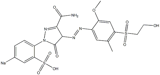 4-[5-オキソ-3-カルバモイル-4-[4-(2-ヒドロキシエチルスルホニル)-2-メトキシ-5-メチルフェニルアゾ]-2-ピラゾリン-1-イル]ベンゼンスルホン酸ナトリウム 化学構造式