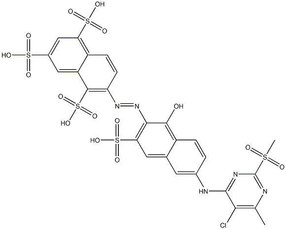 6-[[6-[[5-クロロ-6-メチル-2-(メチルスルホニル)-4-ピリミジニル]アミノ]-1-ヒドロキシ-3-スルホ-2-ナフタレニル]アゾ]-1,3,5-ナフタレントリスルホン酸 化学構造式
