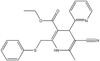 5-Cyano-1,4-dihydro-6-methyl-2-[phenylthiomethyl]-4-(2-pyridinyl)pyridine-3-carboxylic acid ethyl ester,,结构式