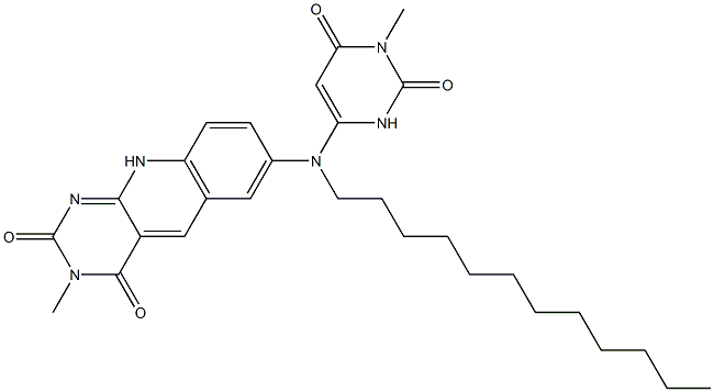 2,3,4,10-テトラヒドロ-3-メチル-7-[N-[(1,2,3,6-テトラヒドロ-1-メチル-2,6-ジオキソピリミジン)-4-イル]-N-ドデシルアミノ]ピリミド[4,5-b]キノリン-2,4-ジオン 化学構造式
