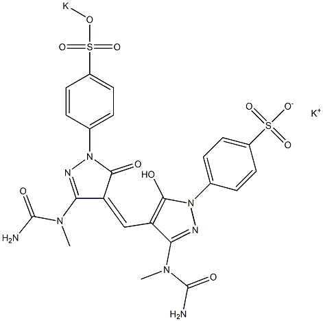 4-[3-(1-メチルウレイド)-5-ヒドロキシ-4-[[3-(1-メチルウレイド)-5-オキソ-1-[4-(ポタシオオキシスルホニル)フェニル]-2-ピラゾリン-4-イリデン]メチル]-1H-ピラゾール-1-イル]ベンゼンスルホン酸カリウム 化学構造式