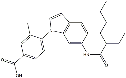 4-[6-(2-エチルヘキサノイルアミノ)-1H-インドール-1-イル]-3-メチル安息香酸 化学構造式