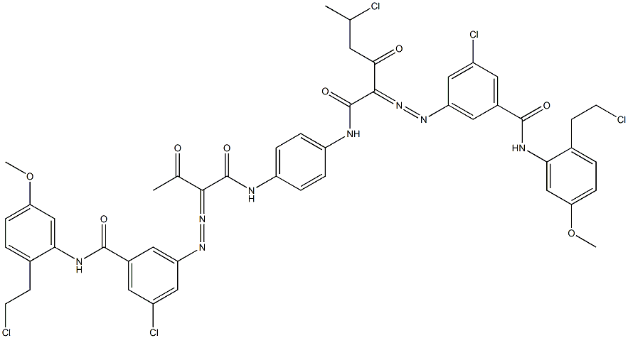 3,3'-[2-(1-Chloroethyl)-1,4-phenylenebis[iminocarbonyl(acetylmethylene)azo]]bis[N-[2-(2-chloroethyl)-5-methoxyphenyl]-5-chlorobenzamide],,结构式