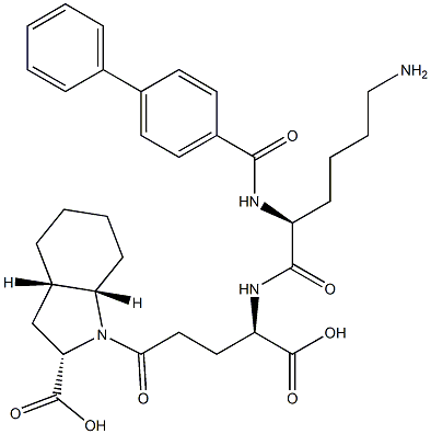 (2S,3aS,7aS)-Octahydro-1-[(4R)-4-[[(2S)-6-amino-2-[(1,1'-biphenyl-4-yl)carbonylamino]hexanoyl]amino]-4-carboxybutyryl]-1H-indole-2-carboxylic acid Struktur