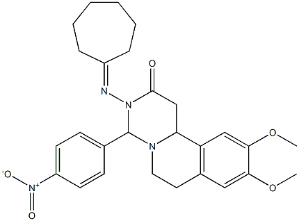 3-(Cycloheptylideneamino)-4-(4-nitrophenyl)-9,10-dimethoxy-1,3,4,6,7,11b-hexahydro-2H-pyrimido[6,1-a]isoquinolin-2-one|