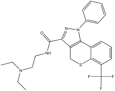 N-[2-(ジエチルアミノ)エチル]-6-(トリフルオロメチル)-1-フェニル-4H-[1]ベンゾチオピラノ[4,3-c]ピラゾール-3-カルボアミド 化学構造式