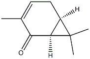 (1S,6R)-3,7,7-トリメチルビシクロ[4.1.0]ヘプタ-3-エン-2-オン 化学構造式