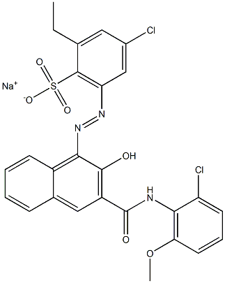 4-Chloro-2-ethyl-6-[[3-[[(2-chloro-6-methoxyphenyl)amino]carbonyl]-2-hydroxy-1-naphtyl]azo]benzenesulfonic acid sodium salt,,结构式