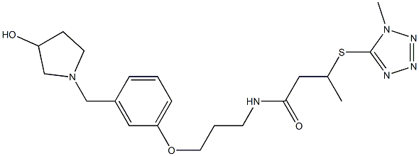 N-[3-[3-[(3-Hydroxypyrrolidin-1-yl)methyl]phenoxy]propyl]-3-[(1-methyl-1H-tetrazol-5-yl)thio]butyramide Struktur
