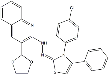 2-[2-[3-(1,3-Dioxolane-2-yl)quinoline-2-yl]hydrazono]-3-(4-chlorophenyl)-2,3-dihydro-4-phenylthiazole 结构式
