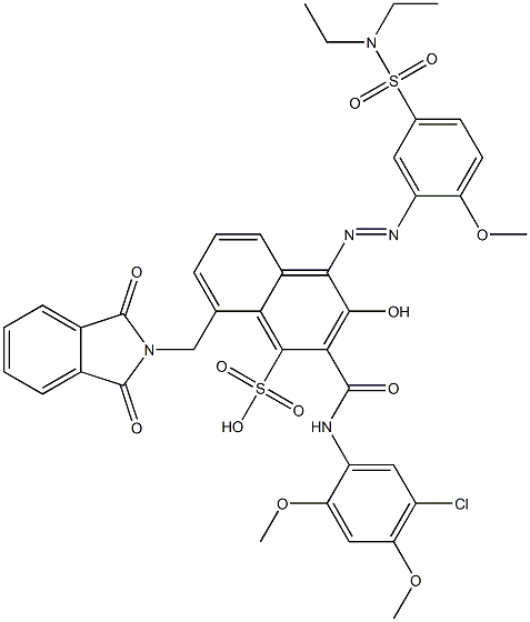 2-[(5-Chloro-2,4-dimethoxyphenyl)aminocarbonyl]-4-[5-[(diethylamino)sulfonyl]-2-methoxyphenylazo]-3-hydroxy-8-(phthalimidylmethyl)naphthalene-1-sulfonic acid Structure