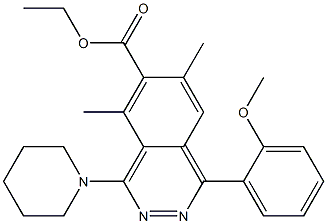 1-(2-メトキシフェニル)-4-ピペリジノ-5,7-ジメチルフタラジン-6-カルボン酸エチル 化学構造式
