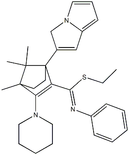  4,7,7-Trimethyl-3-piperidino-N-phenylbicyclo[2.2.1]hept-2-ene-2-carbimidothioic acid (2-pyrrolizinoethyl) ester