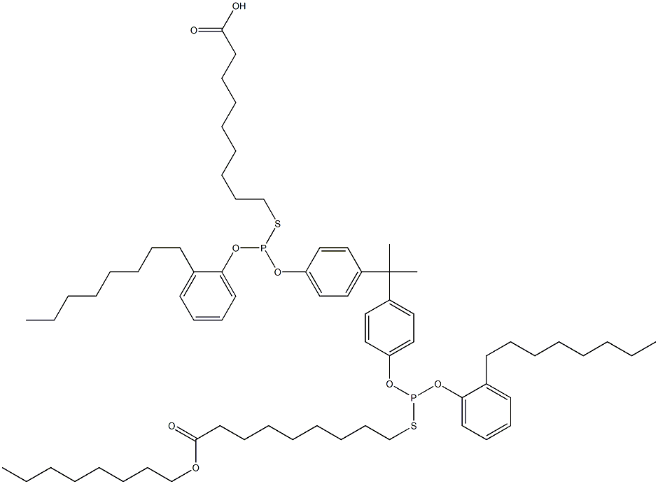 9,9'-[[Isopropylidenebis(4,1-phenyleneoxy)]bis[[(2-octylphenyl)oxy]phosphinediylthio]]bis(nonanoic acid octyl) ester Structure