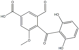 3-ホルミル-5-メトキシ-4-(2,6-ジヒドロキシベンゾイル)安息香酸 化学構造式