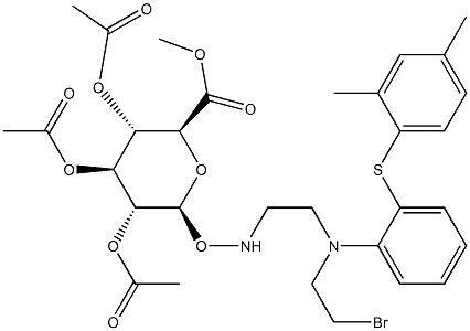 (2S,3R,4S,5S,6S)-2-(((2-((2-Bromoethyl)(2-((2,4-dimethylphenyl)thio)phenyl)amino)ethyl)amino)oxy)-6-(methoxycarbonyl)tetrahydro-2H-pyran-3,4,5-triyl Triacetate Struktur