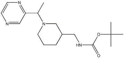 tert-Butyl ((1-(1-(pyrazin-2-yl)ethyl)piperidin-3-yl)methyl)carbamate 化学構造式