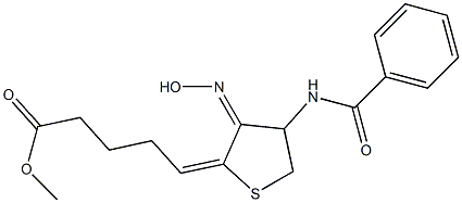 METHYL (5E)-5-[(3Z)-4-(BENZOYLAMINO)-3-(HYDROXYIMINO)DIHYDRO-2(3H)-THIENYLIDENE]PENTANOATE 化学構造式