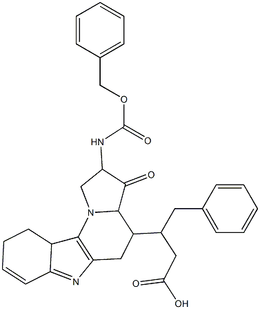 2-((benzyloxycarbonyl)amino)-1,3a,4,5,10,10a-hexahydro-4-(1-phenylmethyl-2-carboxyethyl)indolo(3,2-e)indolizine-3(2H)-one 化学構造式