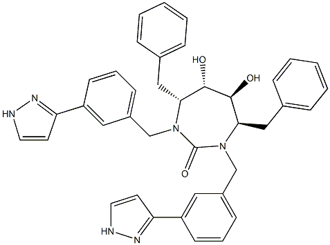 (4R,5S,6S,7R)-hexahydro-5,6-dihydroxy-1,3-bis((3-(1H-pyrazol-3-yl)phenyl)methyl)-4,7-bis(phenylmethyl)-2H-1,3-diazepin-2-one Struktur