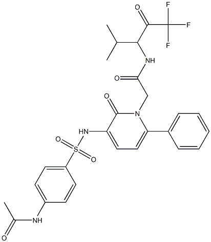 2-(3-((4-acetylaminophenylsulfonyl)amino)-2-oxo-6-phenyl-1,2-dihydro-1-pyridyl)-N-(3,3,3-trifluoro-1-isopropyl-2-oxopropyl)acetamide Struktur