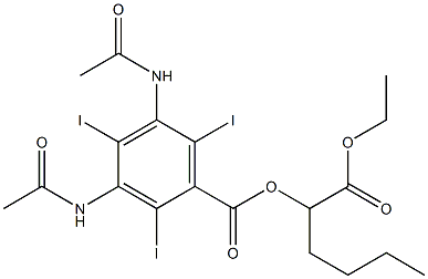 1-(ethoxycarbonyl)pentyl 3,5-bis(acetylamino)-2,4,6-triiodobenzoate 化学構造式