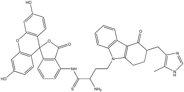 (1,2,3,9-tetrahydro-3-((5-methyl-1H-imidazol-4-yl)methyl)-9-(3-amino-(N-fluorescien-thiocarbamoyl)-propyl)-4H-carbazol-4-one) 化学構造式