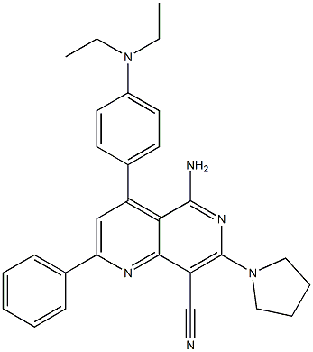 5-amino-4-(4-diethylaminophenyl)-2-phenyl-7-(pyrrolidin-1-yl)-1,6-naphthyridine-8-carbonitrile Structure