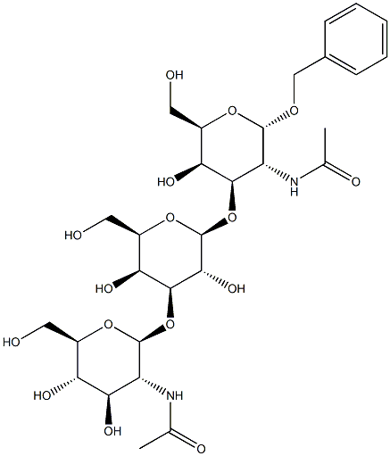 benzyl 2-acetamido-3-O-(3-O-(2-acetamido-2-deoxy-beta glucopyranosyl)-beta galactopyranosyl)-2-deoxy-alpha galactopyranoside Struktur