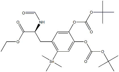 N-Formyl-3,4-di-tert-butoxycarbonyloxy-6-(trimethylstannyl)-phenylalanine ethyl ester 化学構造式