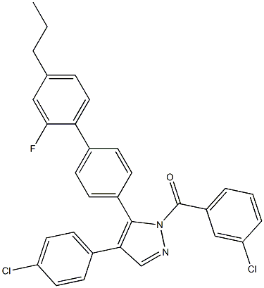 (3-chlorophenyl)[4-(4-chlorophenyl)-5-(2'-fluoro-4'-propyl[1,1'-biphenyl]-4-yl)-1H-pyrazol-1-yl]methanone 化学構造式