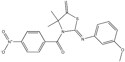 {2-[(3-methoxyphenyl)imino]-4,4-dimethyl-5-methylidene-1,3-thiazolan-3-yl}(4-nitrophenyl)methanone Struktur