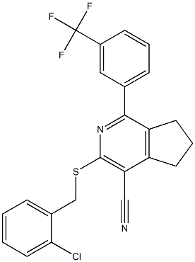 3-[(2-chlorobenzyl)sulfanyl]-1-[3-(trifluoromethyl)phenyl]-6,7-dihydro-5H-cyclopenta[c]pyridine-4-carbonitrile 结构式