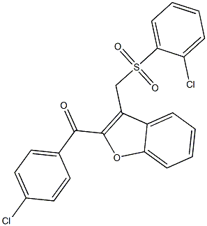 (4-chlorophenyl)(3-{[(2-chlorophenyl)sulfonyl]methyl}-1-benzofuran-2-yl)methanone,,结构式