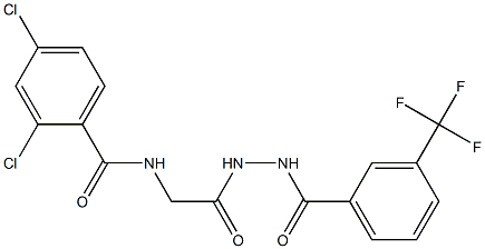 2,4-dichloro-N-(2-oxo-2-{2-[3-(trifluoromethyl)benzoyl]hydrazino}ethyl)benzenecarboxamide Struktur