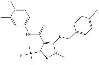 5-[(4-chlorobenzyl)sulfanyl]-N-(3,4-dimethylphenyl)-1-methyl-3-(trifluoromethyl)-1H-pyrazole-4-carboxamide,,结构式