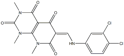 6-[(3,4-dichloroanilino)methylidene]-1,3,8-trimethyl-1,2,3,4,5,6,7,8-octahydropyrido[2,3-d]pyrimidine-2,4,5,7-tetraone Struktur