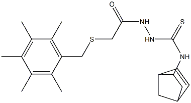 N1-bicyclo[2.2.1]hept-5-en-2-yl-2-{2-[(2,3,4,5,6-pentamethylbenzyl)thio]acetyl}hydrazine-1-carbothioamide 化学構造式