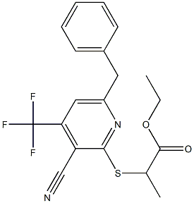 ethyl 2-{[6-benzyl-3-cyano-4-(trifluoromethyl)-2-pyridinyl]sulfanyl}propanoate Struktur