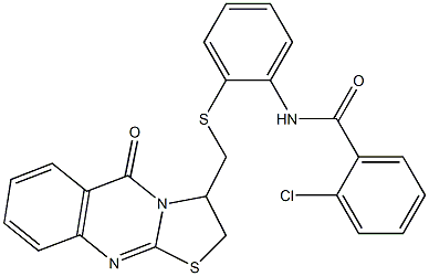 2-chloro-N-(2-{[(5-oxo-2,3-dihydro-5H-[1,3]thiazolo[2,3-b]quinazolin-3-yl)methyl]sulfanyl}phenyl)benzenecarboxamide,,结构式